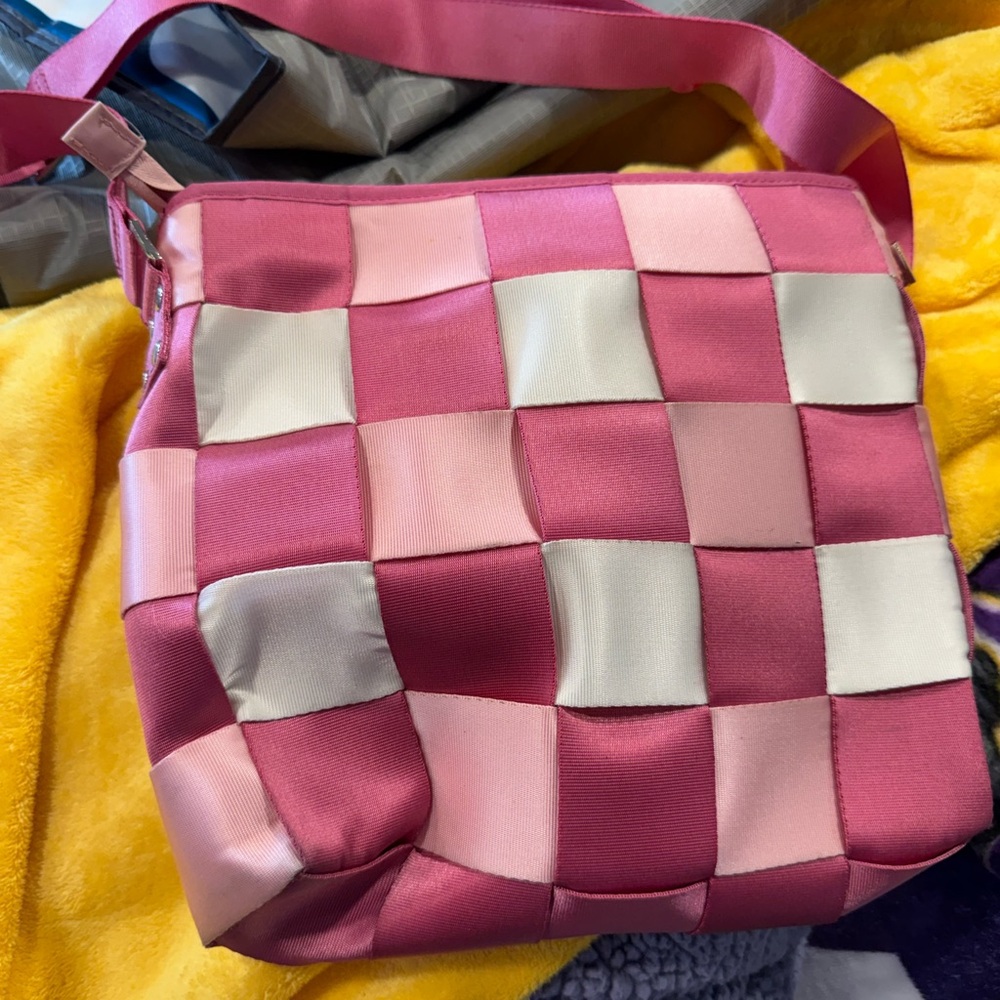 Pink Woven Checkerboard Crossbody Bag - Women